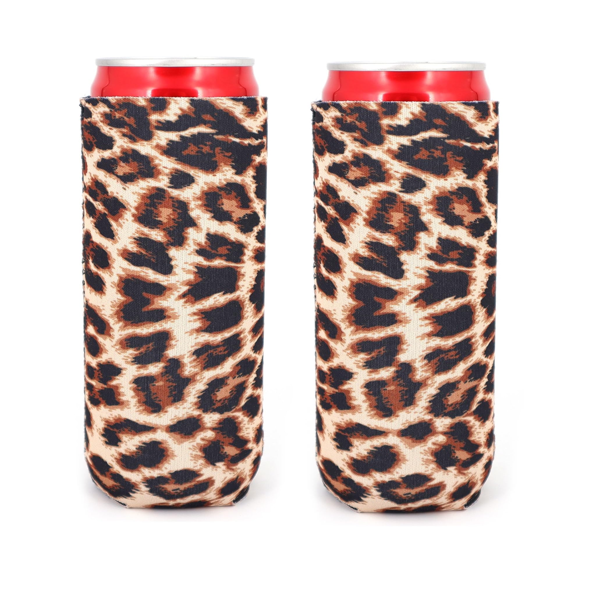 Neoprene Slim Beer Can Cooler Tall Stubby Holder Foldable Stubby Holders Beer Cooler Bags Fits 12oz Slim Energy Drink & Beer (Leopard(2Pack))