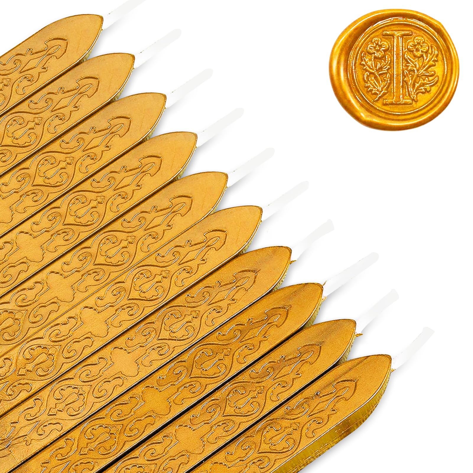 MeYuxg Pack of 10 Gold Sealing Wax with Wicks, Vintage Sealing Wax, Wax Seal Stick, Sealing Wax, Sealing Wax Gold for Letter Seals & Wax Seal Stamp