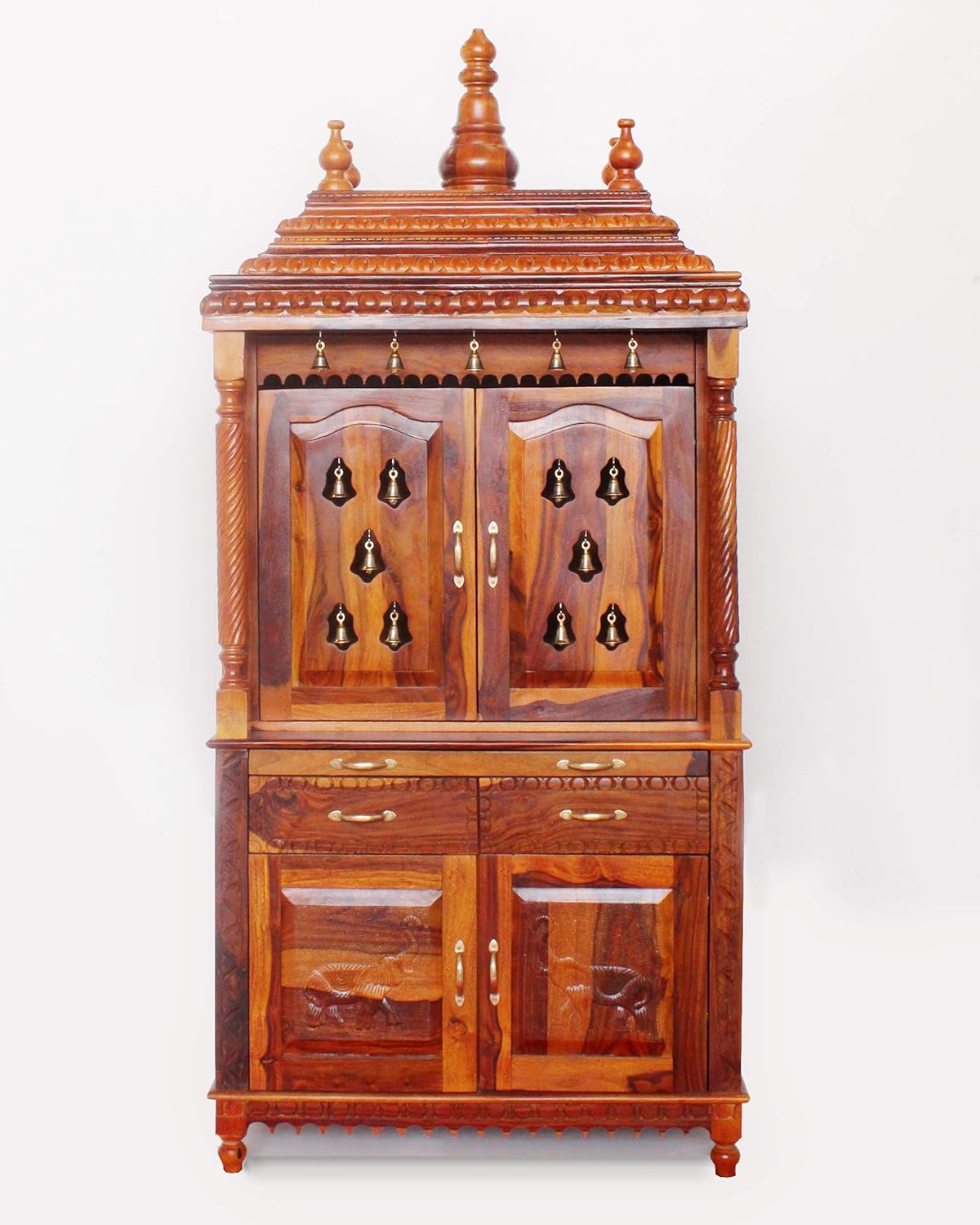 Aprodz Handcrafted Sheesham Wood Temple with 2 Drawer for Pooja Room
