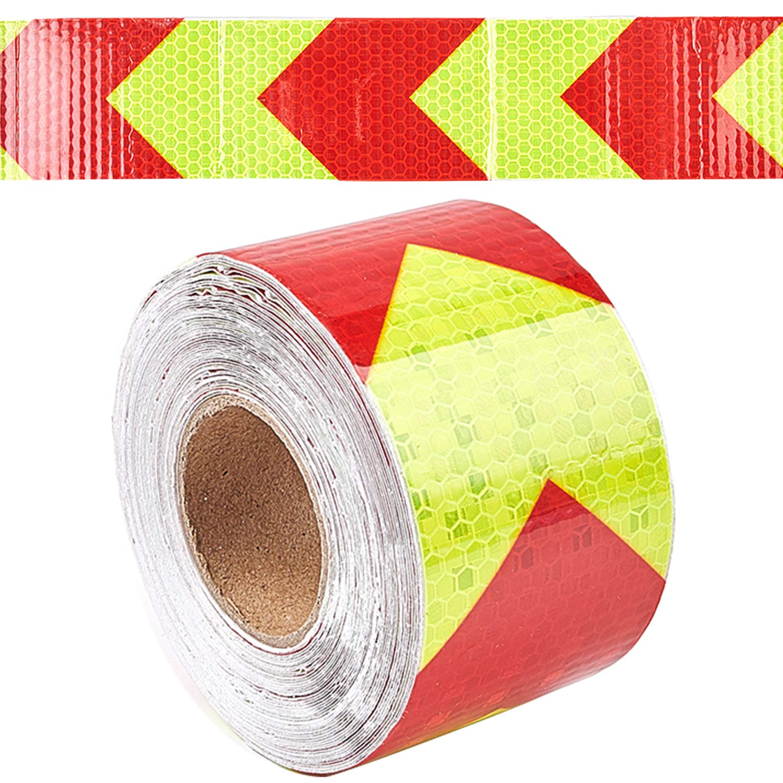 GORGECRAFT 5cm x10m (2" x 33ft) Reflective Hazard Warning Tape Red Yellow High Intensity Waterproof Reflector Safety Tape High Traction Self Adhesive Marking Tape for Vehicles Barrier Trailer Trucks