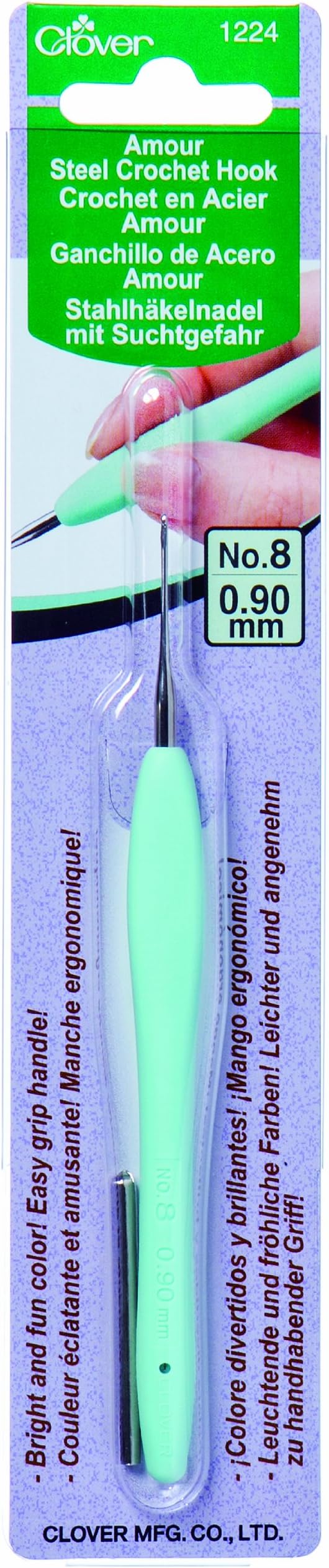 Clover Amour Crochet Hook 0.90mm Blue Easy Grip Handle 8-(0.9mm)