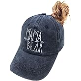 MANMESH HATT Mama Bear Ponytail Hat Vintage Washed Distressed Baseball Dad Cap for Women