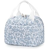 WOPIPAL Insulated Lunch Bag for Women Men Cute Corduroy Reusable Lunch Box Large Capacity Leakproof Cooler Tote Bags for Work Picnic Travel (Corduroy Blue Floral)