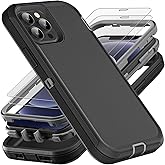 YKHJKLEC for iPhone 12/12 Pro Case, Military Grade 3 in 1 Heavy Duty Shockproof/Drop Proof/Dust Proof with 2Pcs Tempered Glass Screen Protector (Black/Grey) | 3 in 1, Heavy Duty, Shockproof, Drop Proof, Dust Proof, 2Pcs