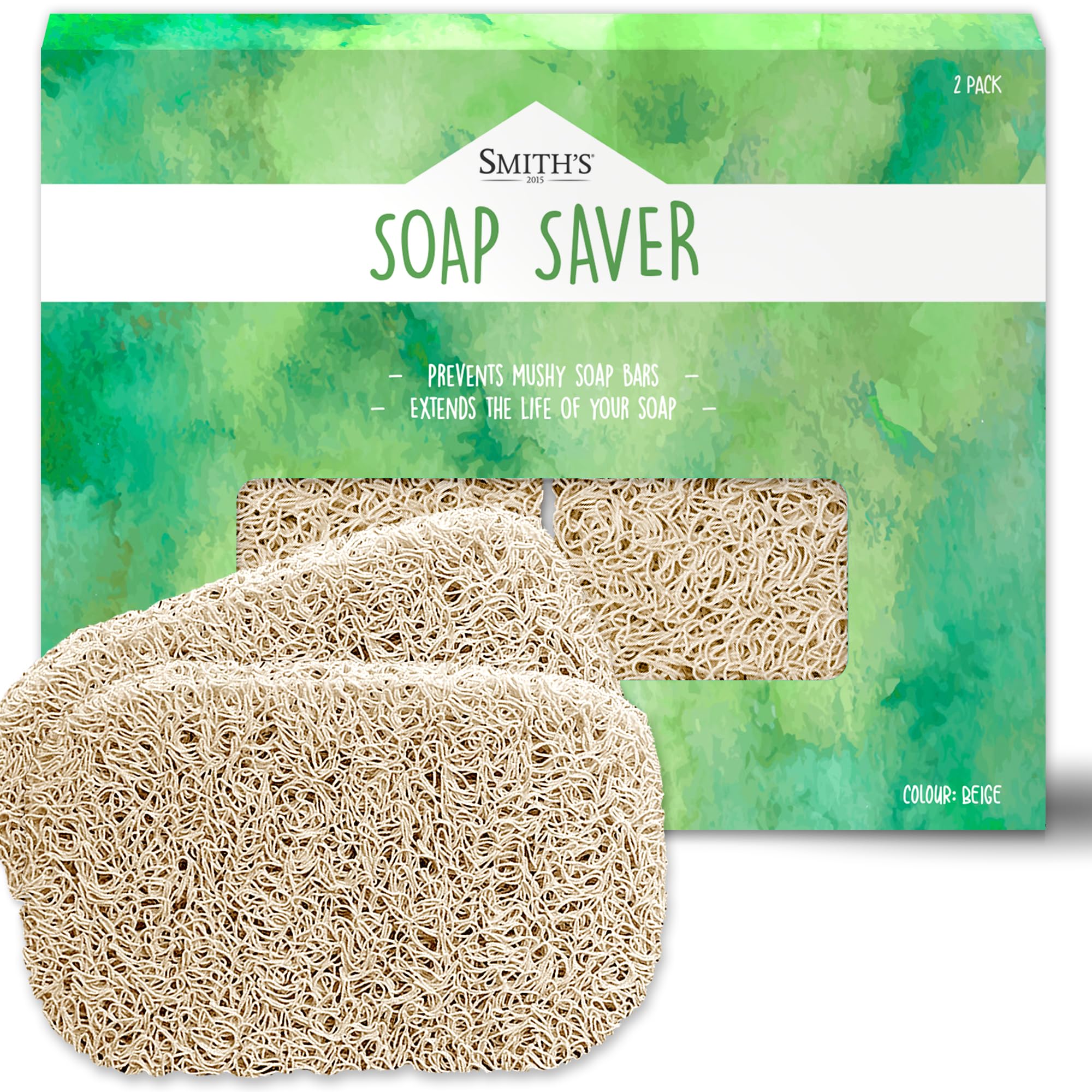 Soap Saver by Smith’s® | Extend Your Soap’s Life | 14 cm (L) x 8 cm (W) x 1.2 cm (H) | Biege / 2 Pack | 50% Thicker | Enhanced Design | Tested And Free of Harsh Chemicals | Trim To Any Size