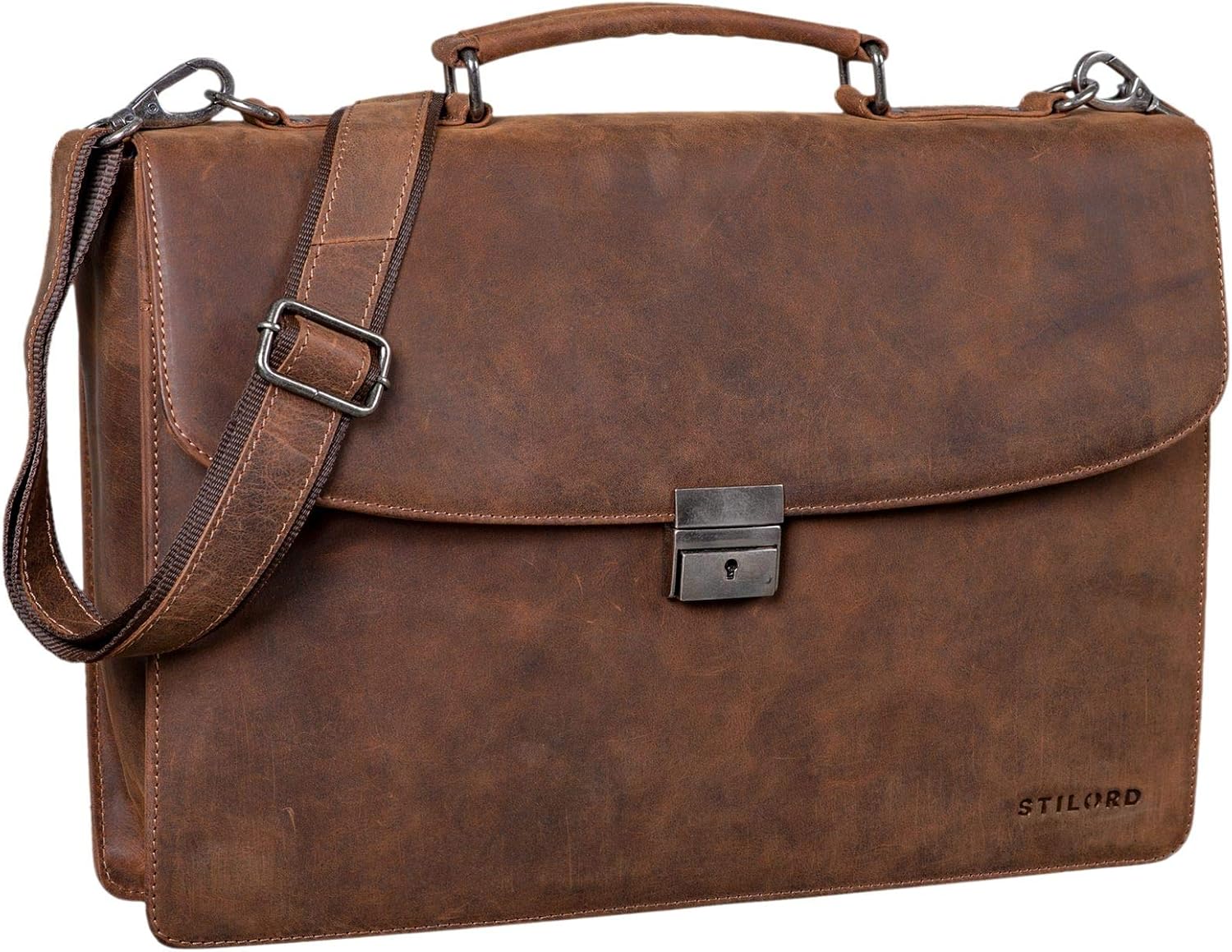 STILORD "Jonathan" Leather Briefcase Portfolio Men & Women Shoulder Bag Classic Design Business Work Bag Leather Black Colour:Missouri