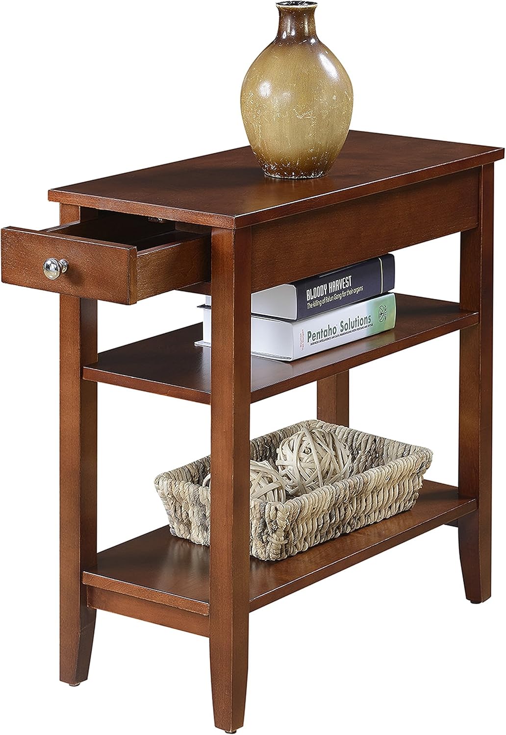 Convenience Concepts American Heritage Three Tier End Table with Drawer, Mahogany: Furniture & Decor