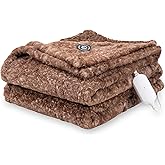 Berkshire Blanket Heated Throw Blanket, Grace Fur to Loftmink Reversible Electric Throw with 4 Heat Levels, Fast Heating Printed Throw for Couch and Bed, Auto Shut-Off Feature (50"x60")