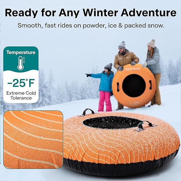 SERENELIFE 48” XL SNOW TUBE FOR SLEDDING – HEAVY DUTY RUBBER INNER TUBE, OXFORD COVER, THICKENED PVC BOTTOM & TOW STRAP – INFLATABLE SNOW SLED FOR KIDS & ADULTS – PERFECT WINTER OUTDOOR FUN GIFT