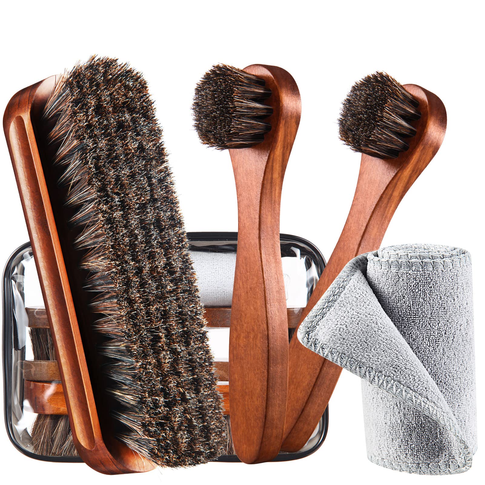 4 Pcs Horsehair Shoe Brush Kit Polishing Daubers