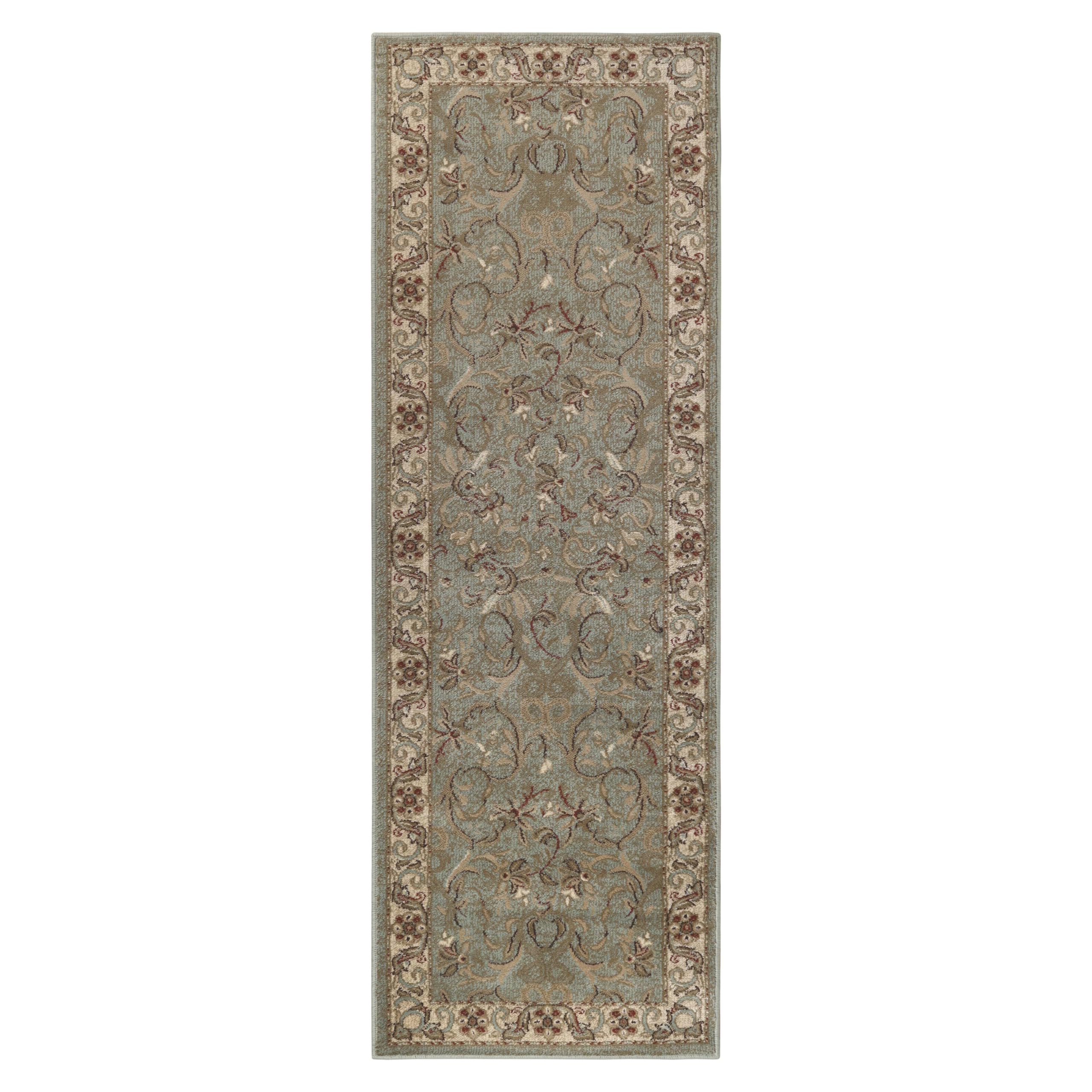 Superior Indoor Runner Rug, Jute Backed Rugs for Bedroom, Living/Dining Room, Office, Entryway, Hallway, Kitchen, Traditional Floral Scroll Floor Decor, Heritage Collection, Green, 2′ x 11′