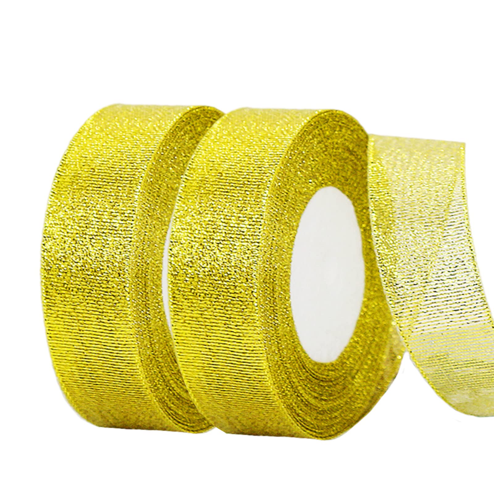YAAVAAW 2 Rolls 25mm x 22 Metres Gold Ribbon Satin, Thick Ribbon Gold, Metallic Gold Double Sided Satin Ribbon Fabric Ribbon for Christmas Ribbon,Wedding,Valentine,DIY Packing,Cake,Deco Fabric Ribbon