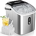 EUHOMY Countertop Ice Maker Machine with Handle, 26.3lbs Per Day, 9 Cubes in 6 Mins, Auto-Cleaning Portable Ice Maker with Basket and Scoop, for Home/Kitchen/Camping/RV (Silver)