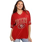 FOCO NFL Womens NFL Team Rhinestone Logo Oversized V-Neck Mesh T-Shirt