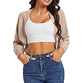 Women's Bolero Shrugs for Dresses Lightweight Knitted Cropped Shrug Hollow Out Long Sleeve Crop Cardigans (Khaki X-Large)
