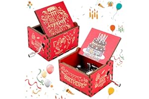 Amaxiu Hand Crank Music Box, Happy Birthday Wooden Music Box, Vintage Engraved Hand-Operated Musical Box, Mini Music Box Playing Melody - Happy Birthday, Birthday Gifts for Family Friend Lover