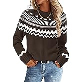 MEROKEETY Women's 2026 Fall Winter Fair Isle Argyle Pullover Sweater Striped Crew Neck Long Sleeve Vintage Knit Tops