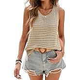 iChunhua Womens Summer Knit Sweater Tank Tops Solid Round Neck Crochet Hollow Out Vest Sleeveless Casual Crop Shirt