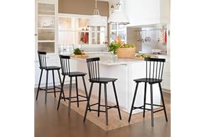 LUE BONA Windsor Wooden Bar Stools Set of 4 for Kitchen Island, Farmhouse 26 Inch Counter Height Stools Chairs with Spindle Back, Black