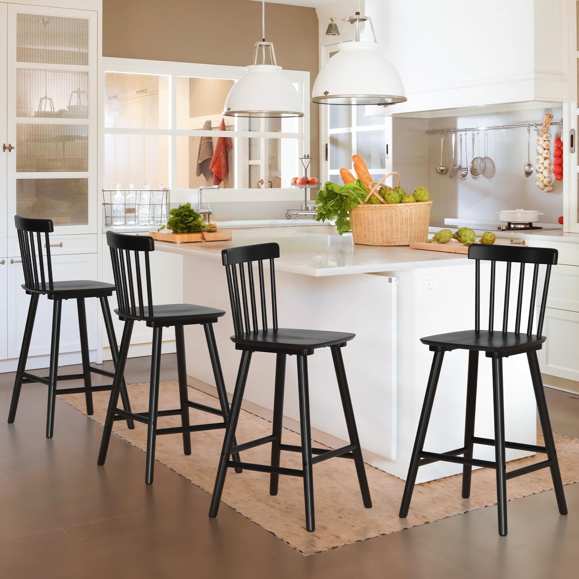 LUE BONA Windsor Wooden Bar Stools Set of 4 for