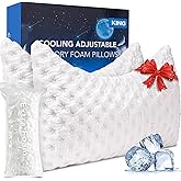 KUCEY Cooling Side Sleeper Pillow for Neck and Shoulder Pain, Luxury Shredded Memory Foam Curved Bed Pillows for Sleeping Set of 2- Adjustable King Size- Washable Cover Crescent White