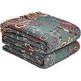 Boho Throw Blanket for Bed,100% Ultra Cotton Soft Breathable Bed Throw Floral Printed Farmhouse Decor Rustic Bed Throws for Couch Sofa Quilt 60" x 80"