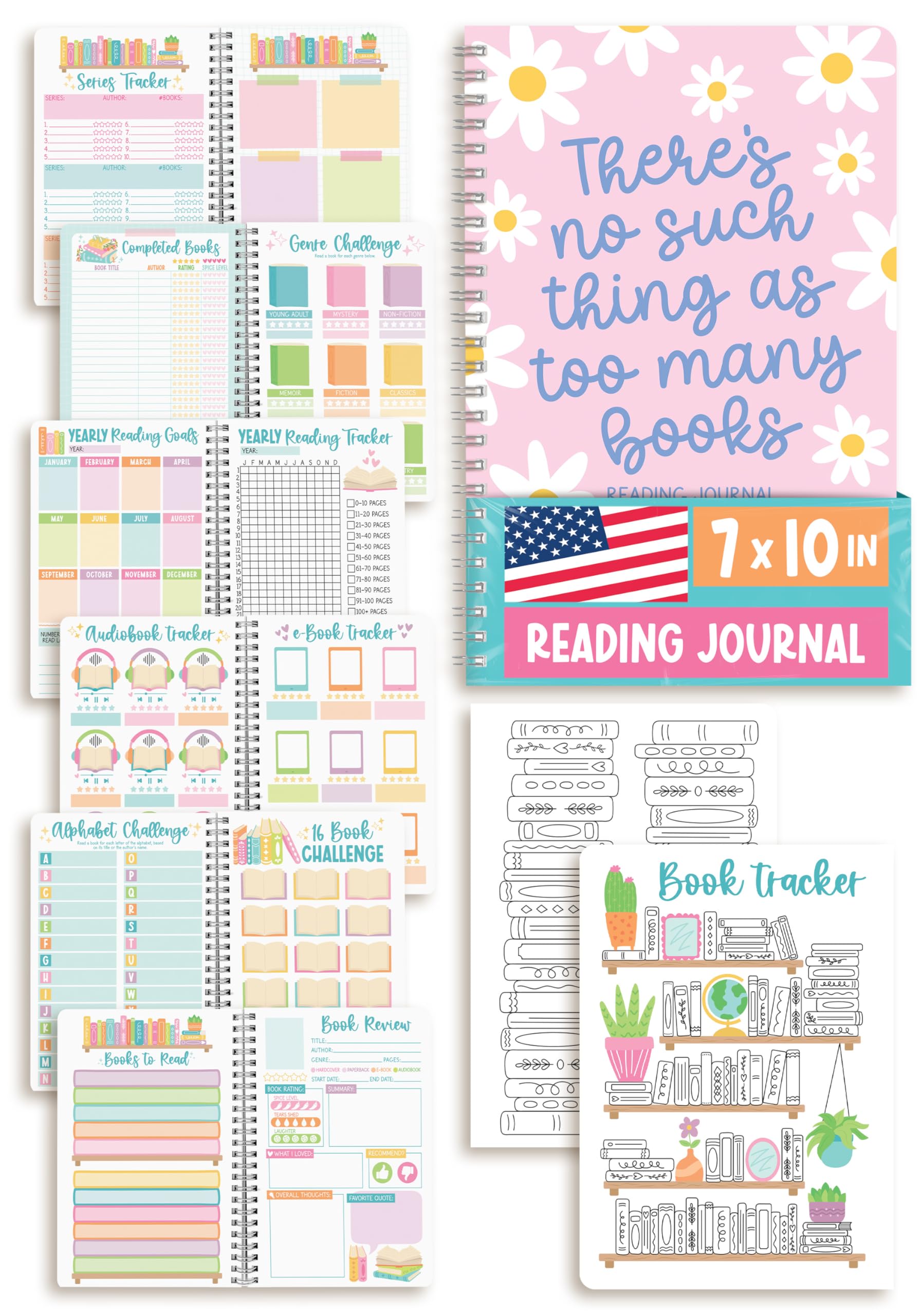 Hadley Designs Book Reading Journal For Women - Book Journal Reading Log, Books Review And Tracker Journals, Audiobook Tracker Notebook, Pink Books Lovers Gifts