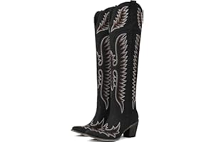 CELNEPHO Cowboy Boots For Women Over The Knee Western Boots With Classic Embroidered Chunky Heel Slip On Zipper Square Toe Fashion Cowgirl Thigh High Boots For Women