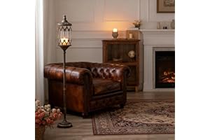 NOONEAU Vintage Floor Candelabra - 41" Tall Antique Gold Candle Holder with Glass Lantern, Rustic Gothic Metal Pillar Stand for Home Decor, Wedding & Event Centerpiece