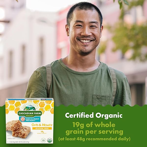 CASCADIAN FARM ORGANIC GRANOLA BAR, OATS AND HONEY, 5 BARS, 6 OZ