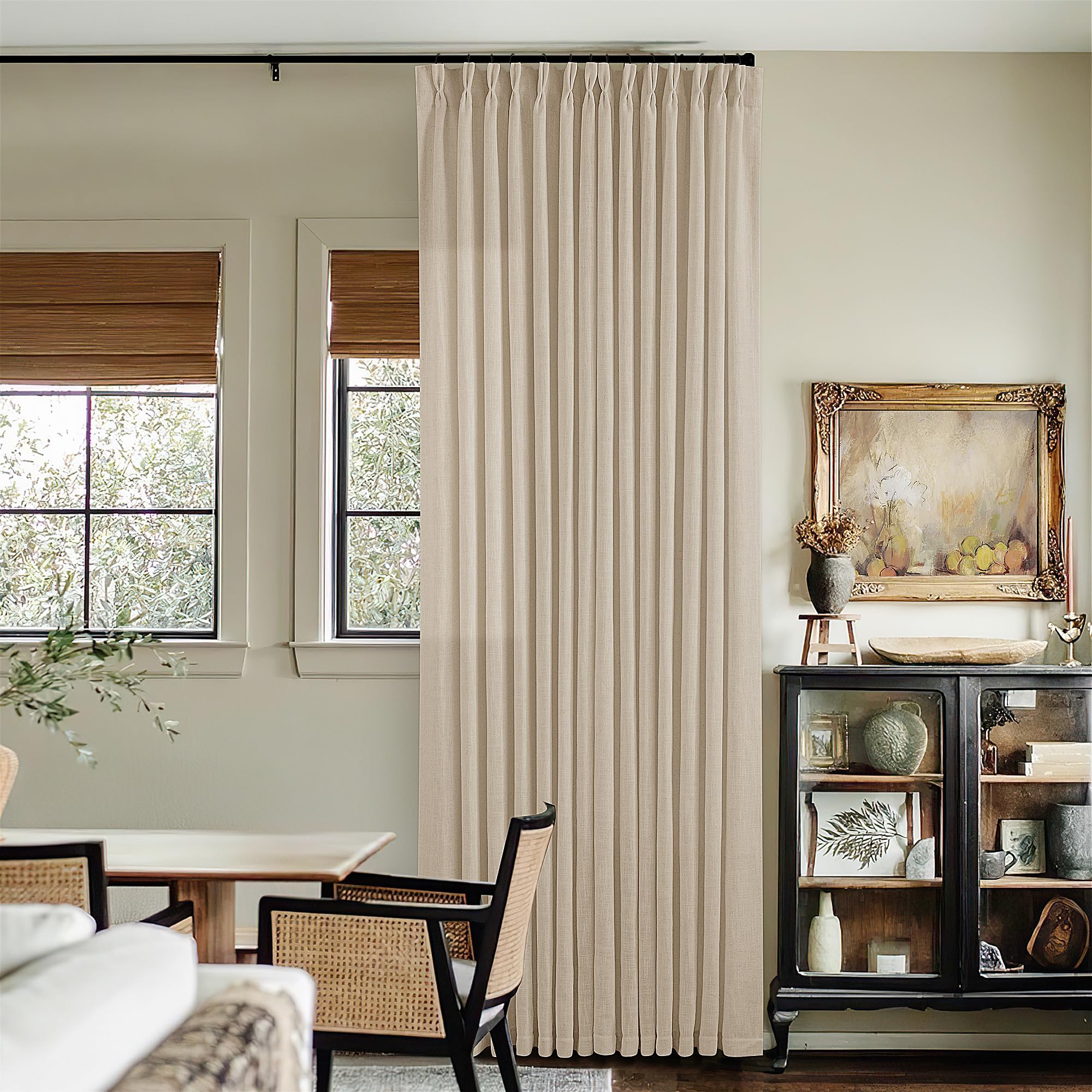 Sand Beige Linen Curtains 120 Inches Long for Bedroom Pinch Pleated Ceiling Mount Track Curtains Hooks Drapes for Sliding Glass Patio Doors 10 Ft Large Window Farmhouse Sand Beige 120 Inch Drapes