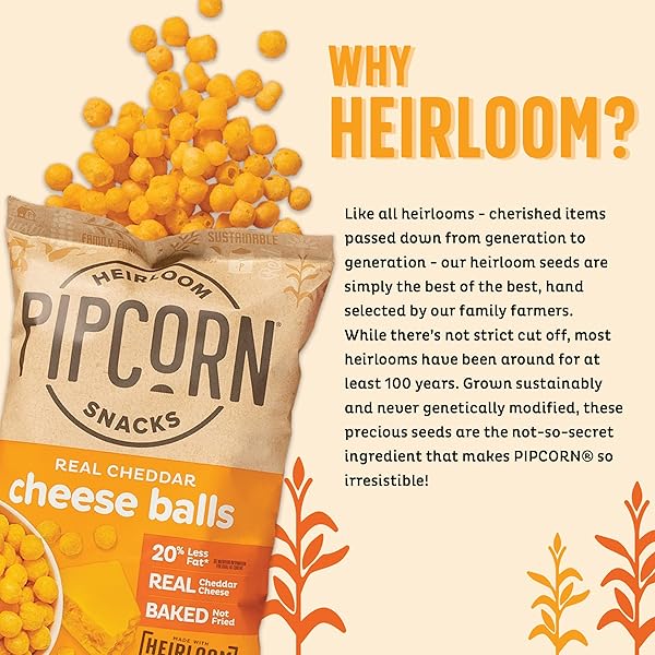 HEIRLOOM CHEDDAR CHEESE BALLS BY PIPCORN, 4.5 OZ