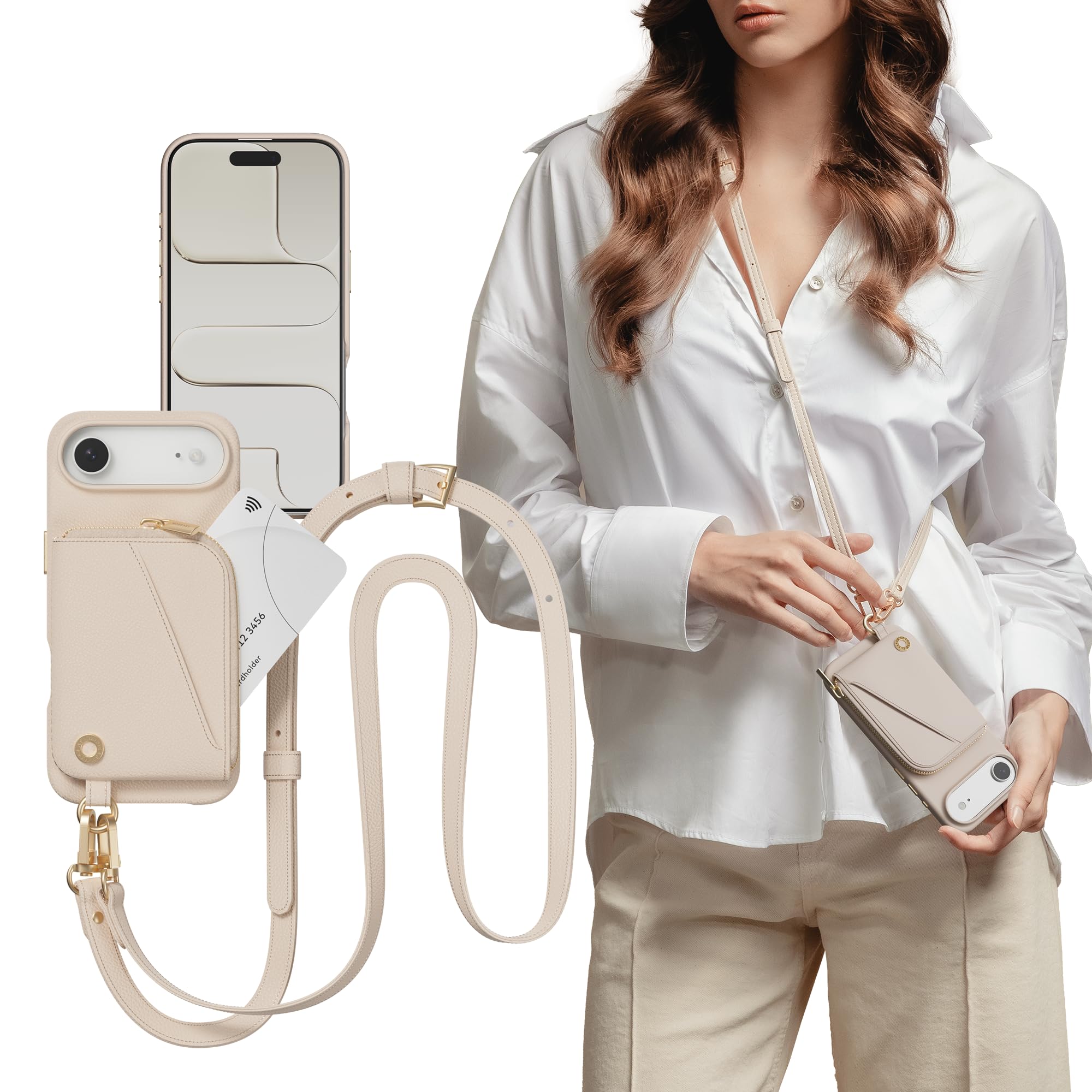 Photo 1 of MAGEASY Designed for iPhone Air 6.5" Wallet Case with Crossbody Strap - Coin Purse & Card Slot, with Leather Crossbody Lanyard, 16ft Ultimate Drop Protection | Pouch (Rose)