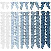 AIMUDI 5 Colors Dusty Blue Twist Tie Bows 3.5" Premade Blue Satin Ribbon Bows for Gift Wrapping Pre-Tied Treat Bows for Wedding Decor, Bridal Shower, Baby Shower, Wreaths, Party Favors - 50 Counts