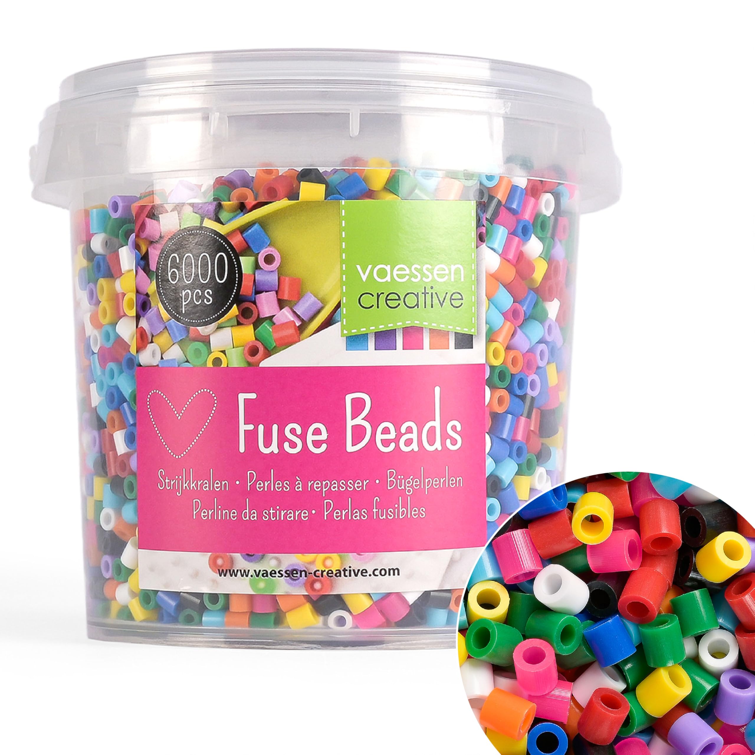 Vaessen Creative Fuse Beads, Bright Basics Mix, Set of 6000 Pieces for DIY Crafts with Kids, Making Jewelry, Homemade Decorations and Other Crafty Ideas, 5mm — image 1