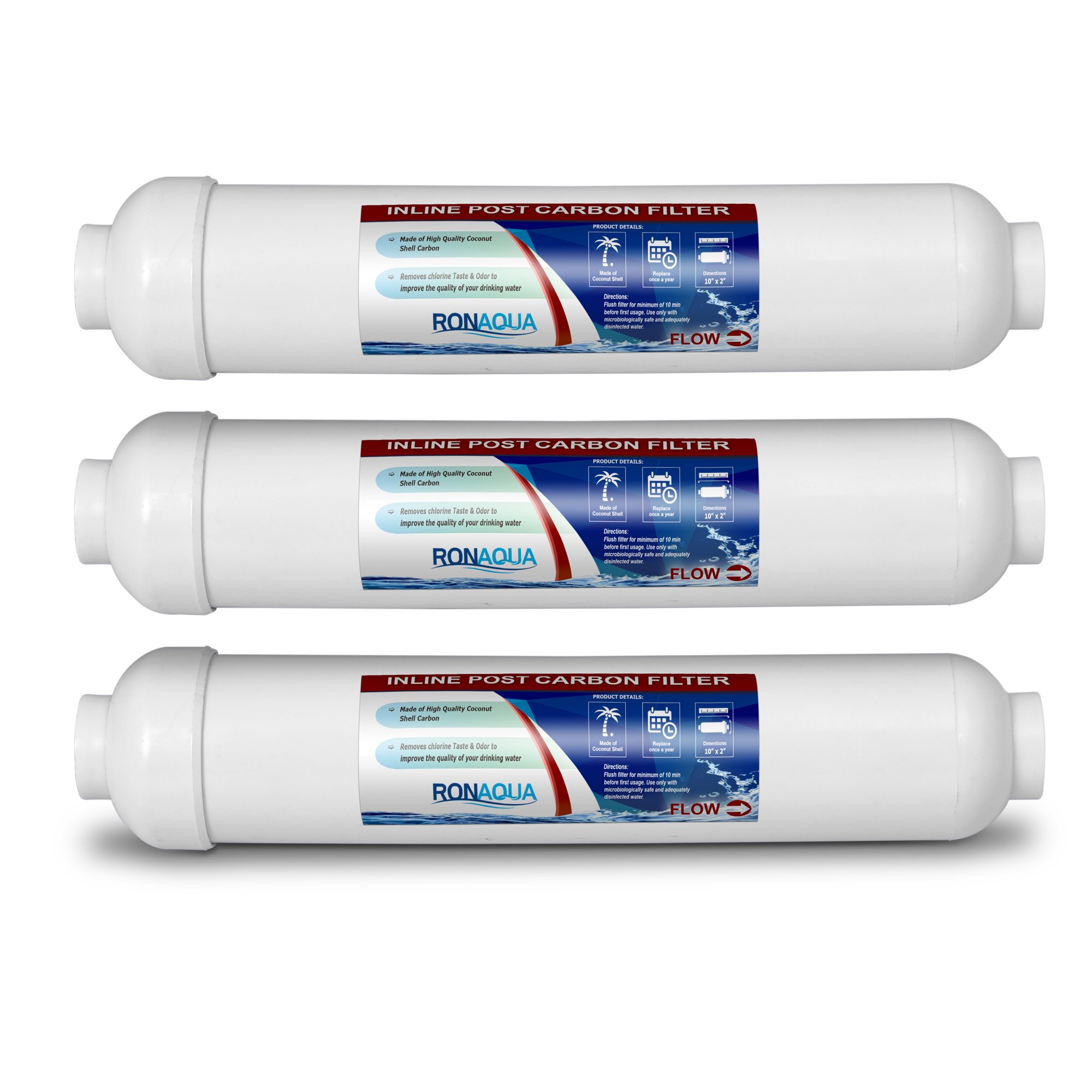 Photo 1 of T33 Inline Coconut Grade Activated Carbon Pre/Post Membrane Filter for Taste and Odor Reduction WELL-MATCHED with AICRO, K2533JJ, FT15, IC-100A (Set of 3)