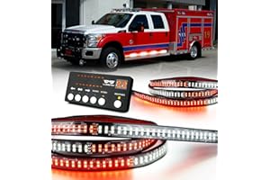 LUMENIX 2PCS 70 Inch Emergency Strobe Lights Strip LED Running Board Flexible Lights Bar Flashing Warning Hazard Safety Side Light for First Responder Vehicles Trucks Pickups Firefighter- White Red