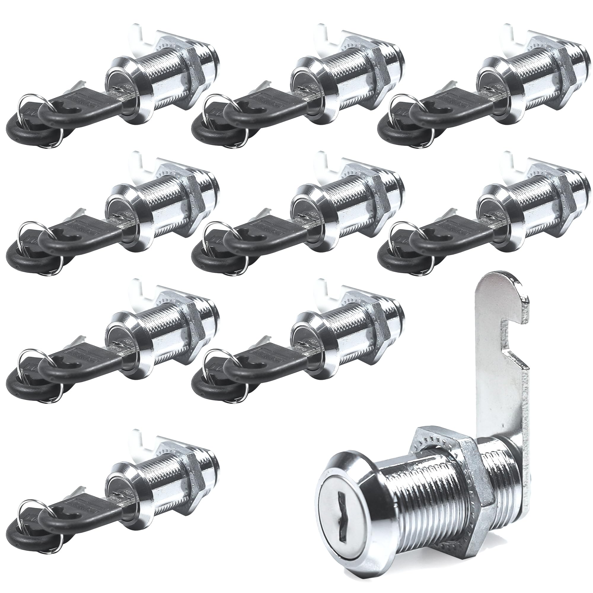 10 Pack 30mm Cam Lock Security, Cabinet Locks with Keys, Post Box Lock Replacement for Drawer Cupboard Furniture Tool Box (Silver)