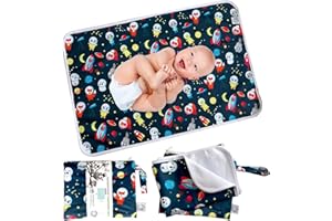 FLOCK THREE Flockthree Waterproof Baby Changing Pad with Storage Bag (28.7" X 19.7") Washable Wipeable Reusable Leak Proof Diaper Travel Mat Station Changing Mattress Liner Cribs Bed Cover, Aircraft