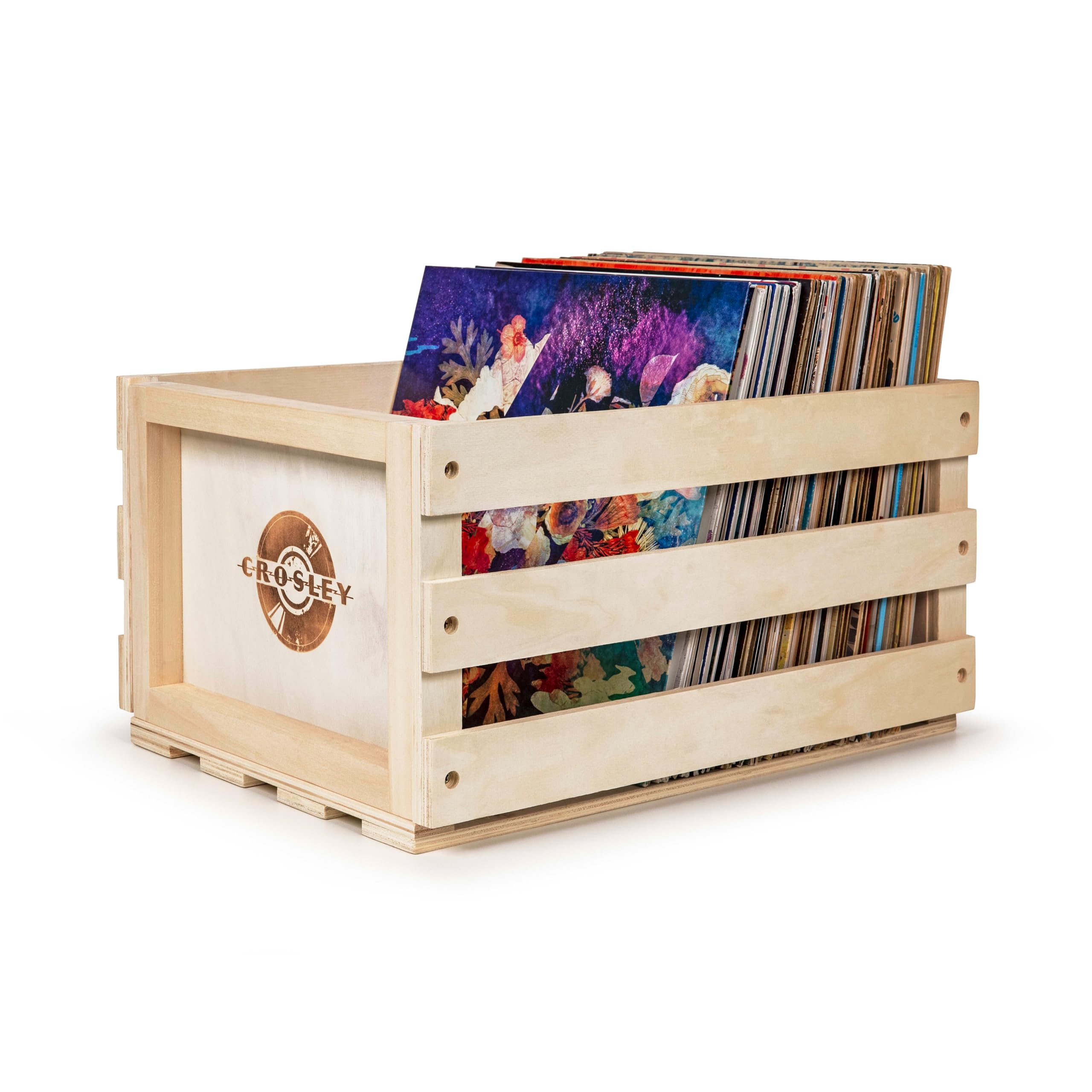 Crosley Rustic Wooden Record Storage Crate - Natural