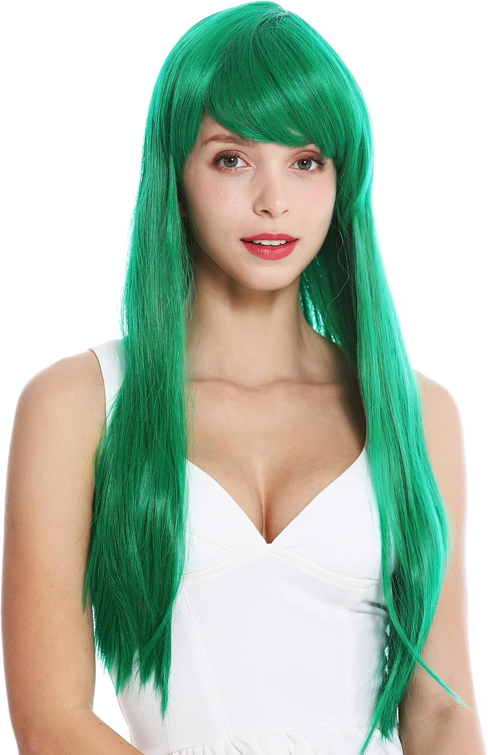 WIG ME UP - YZF-41062-T2615 women's quality wig Cosplay long sleek fringe parted green, Dark green (T2615), Length: approx. 60 cm
