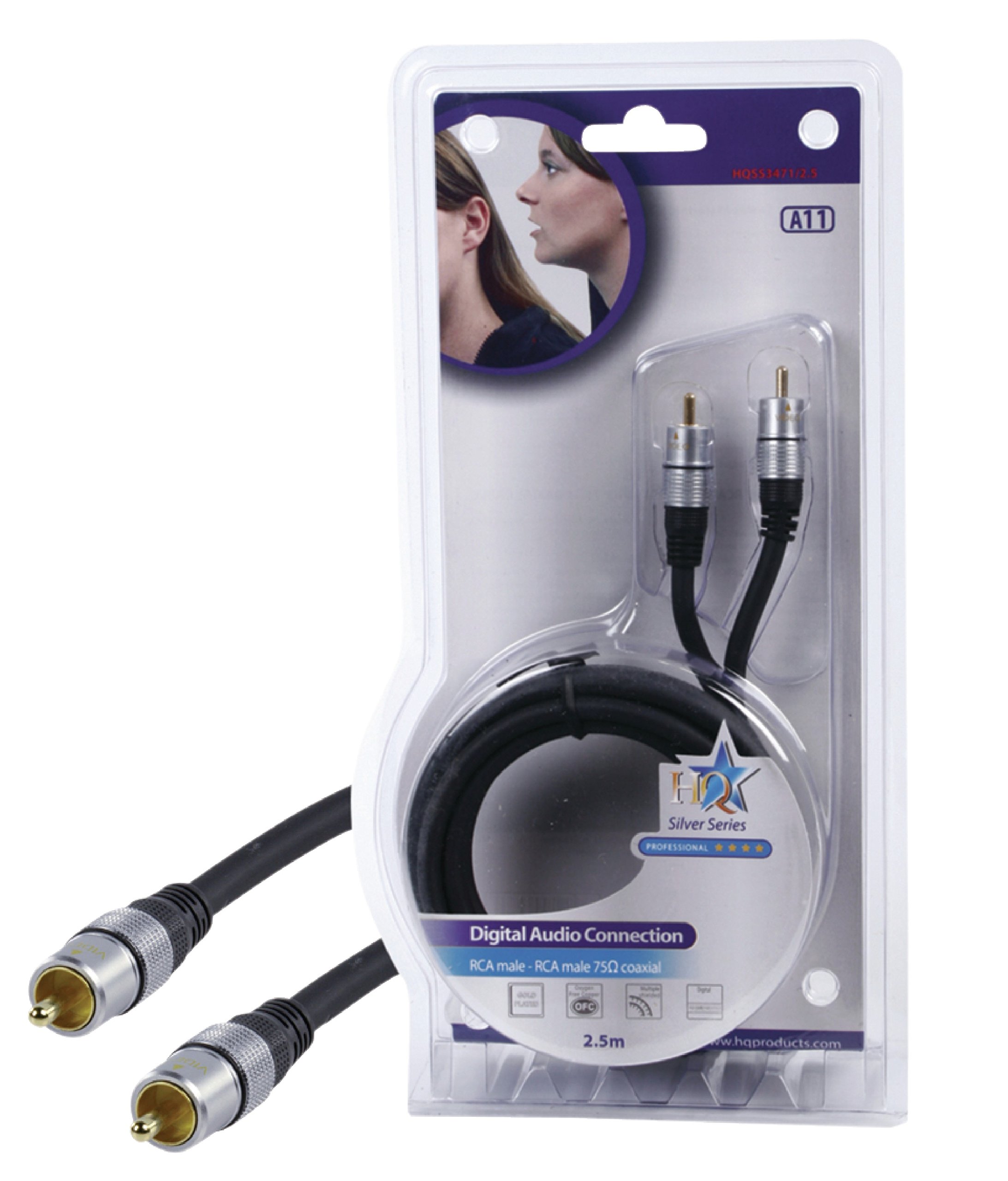 HQ 2.5m RCA Connection Cable with Gold Plated 24k Phono Plugs for Digital and Analog A/V Signals
