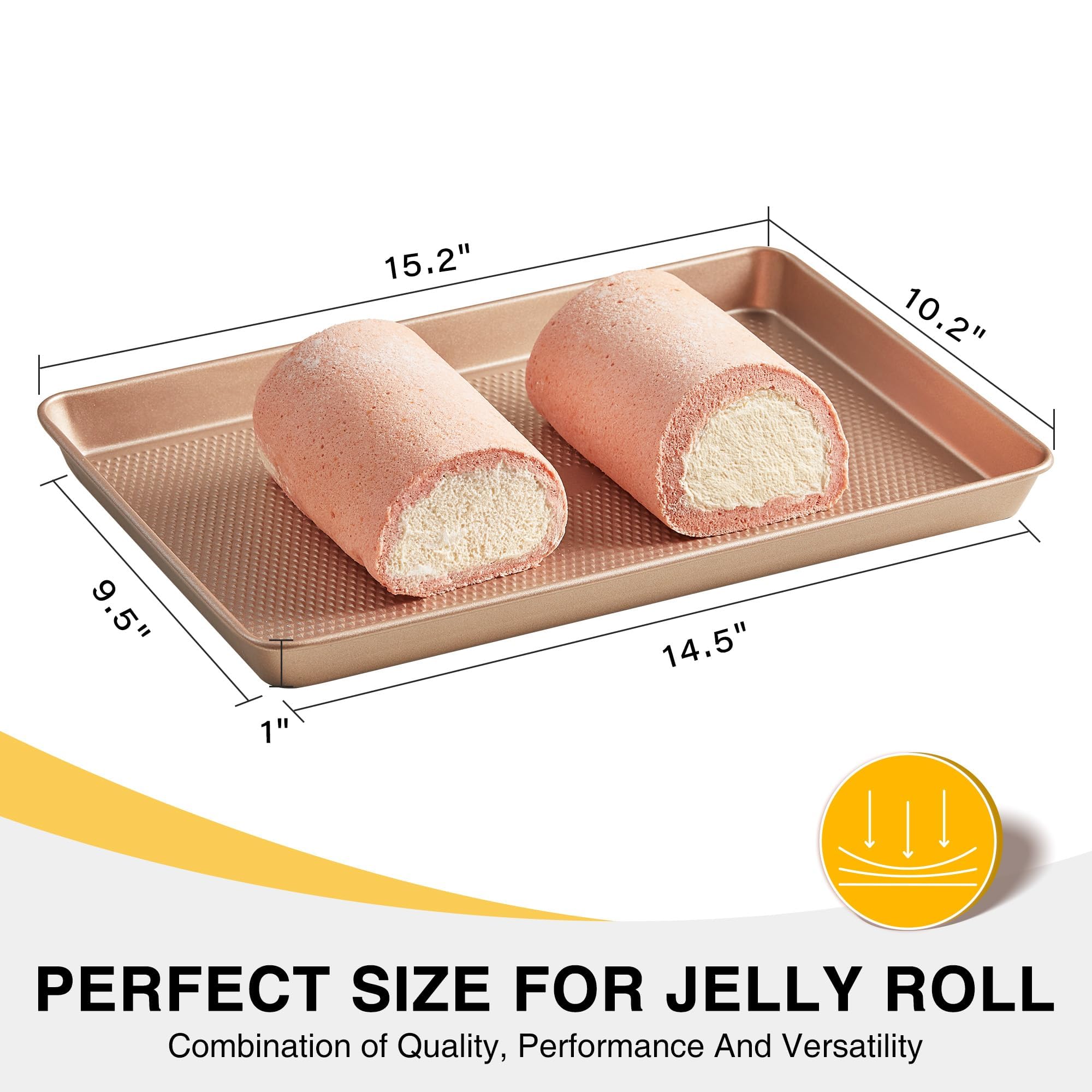 Jelly Roll Pan 15x10 - HONGBAKE Commercial Cookie Sheets for Baking with Diamond Texture Surface, 57% Thicker Carbon Steel Baking Sheet for Oven, Nonstick Cooking Tray