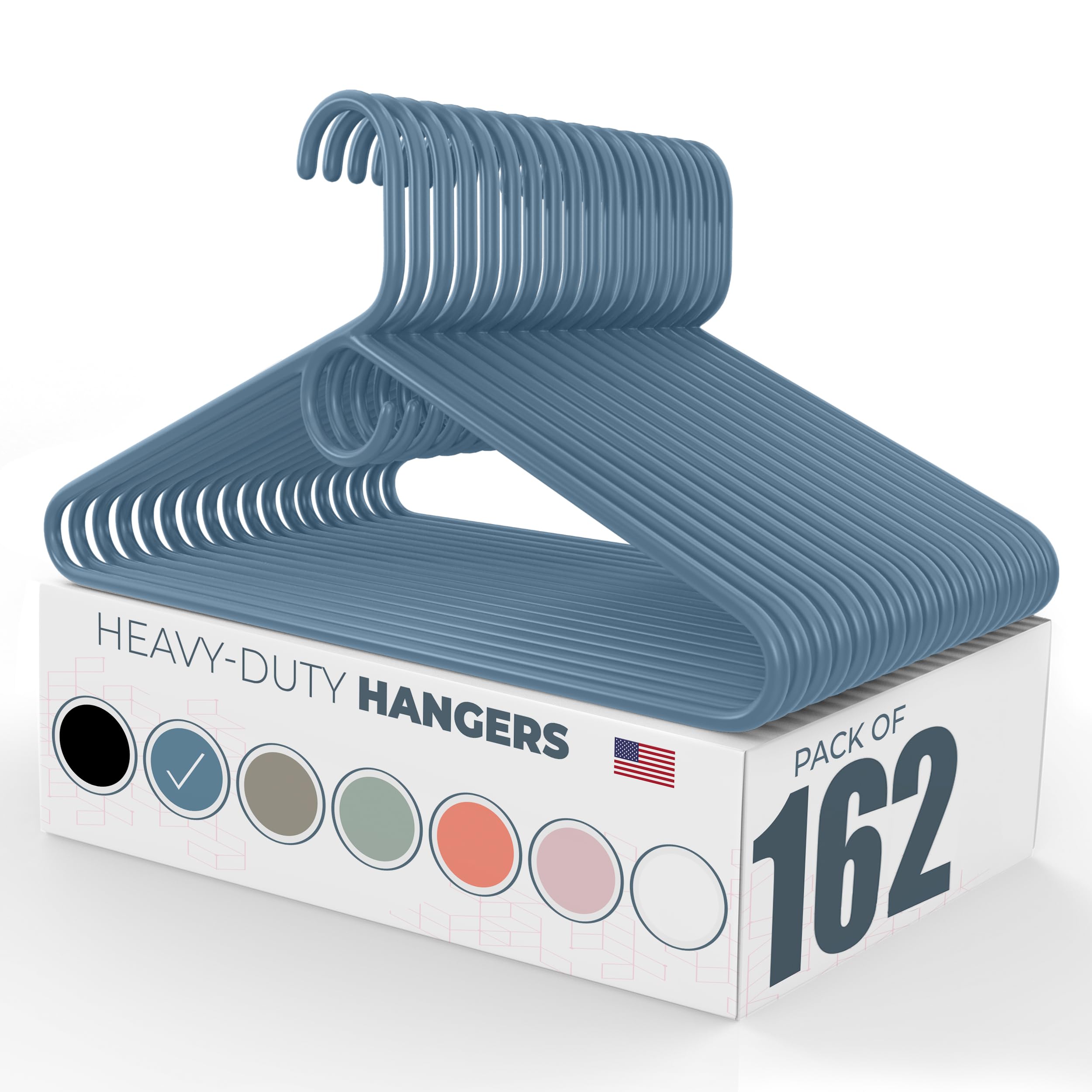 Neaties Heavy Duty Clothes Hangers 100+ Pack (162 Count) – Made in The USA – 8lb Capacity Plastic Hangers for Adult Clothing – Durable for Pants, Coats, Jackets, or Jeans – Blue Image