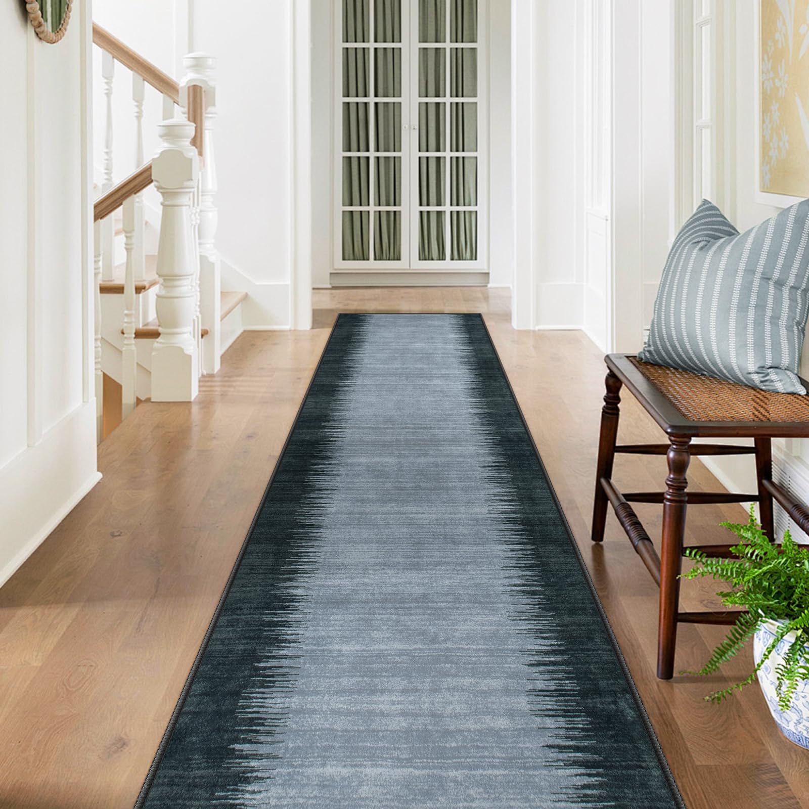 Photo 1 of Lahome Modern Carpet Runners for Hallway 12ft, Black Washable Runner Rug Non Slip Ultra-Thin, Stain Resistant Home Decor for Kitchen Bedroom Foyer