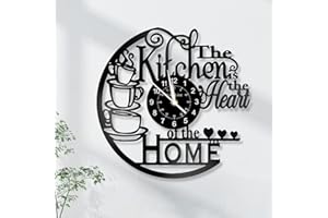 KINGLIVE 12 Inch Kitchen Vinyl Record Wall Clock, Kitchen Heat Home Theme Wall Clock, Coffee Bar Decor, Coffee Wall Decor for Kitchen Office Living Room, for Women Wives, Black