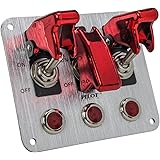 Pilot Automotive PL-SW53R Performance 3 Row Red Anodized Safety Cover Toggle Switch with Red Indicator Lights