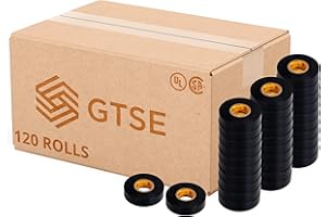GTSE Black Electrical Tape, 120 Rolls Bulk Box – Waterproof, Industrial Grade Vinyl, 3/4 in x 66ft– Strong Self-Adhesive PVC Electric Tape for Wire Insulation, 7 Mil, 600V – UL/CSA Listed