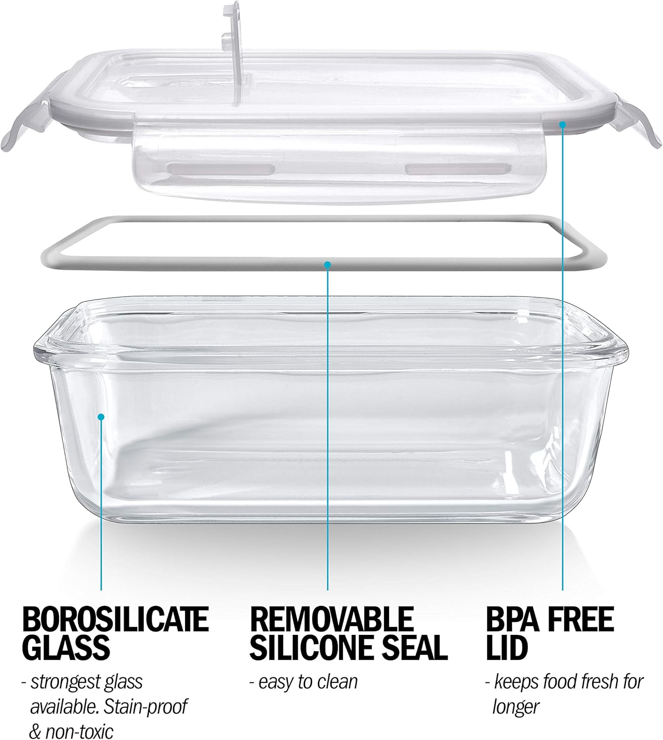 Igluu Meal Prep Glass Containers with Air Vent Lids (5 Pack+Extra Lid), Airtight & BPA-Free, Oven, Microwave - Image 5