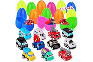 Opawel Easter Eggs Prefilled with Pull Back Car Toys, 14 Pcs Easter Eggs with Toys Inside for Kids Easter Egg Hunt, Colorful Toy Easter Egg Fillers for Kids Easter Basket Stuffers Easter Party Favors
